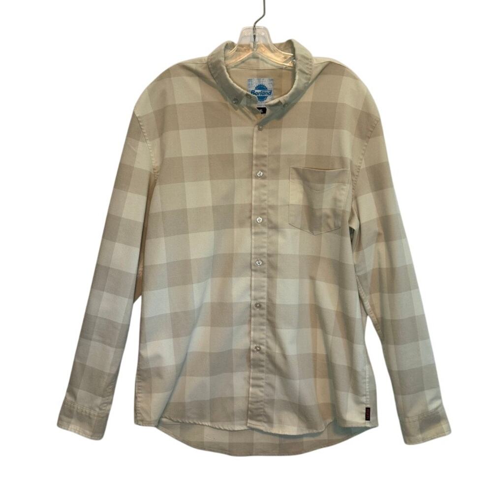 RSVLTS Borland Flex Long Sleeve Button Down Checkered Flannel Shirt Cream Tan XL